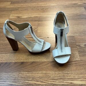 Michael Kors Cream Zip-Front T-Strap High Heel Sandals